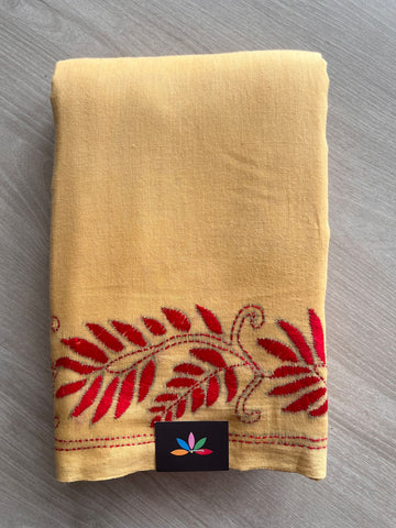 Desert Sand Beige Kantha Stitch Cotton Saree - 26700