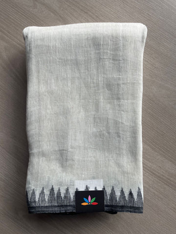 Handwoven Temple Border Fine Linen Saree- 26706