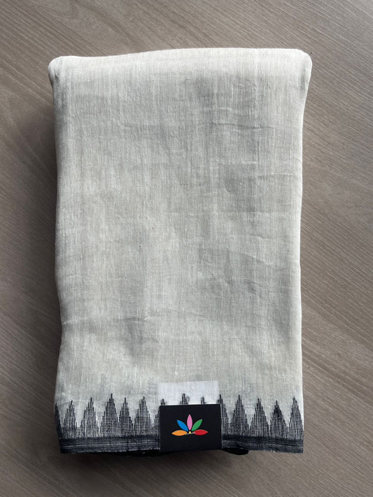 Handwoven Temple Border Fine Linen Saree- 26706