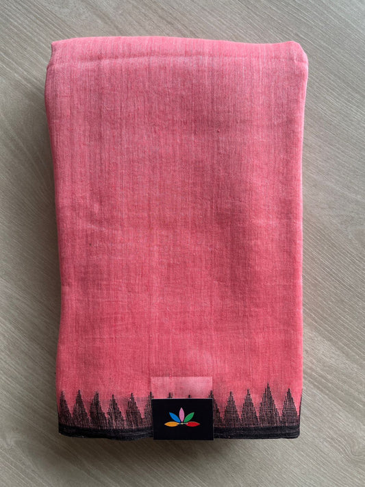 Handwoven Temple Border Fine Linen Saree- 26707