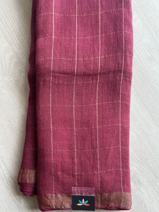 Handloom Checked Linen Saree -26713