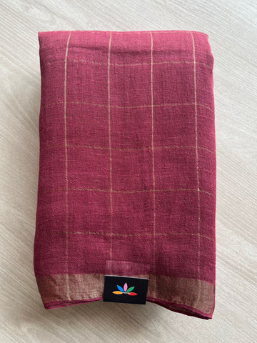 Handloom Checked Linen Saree -26713