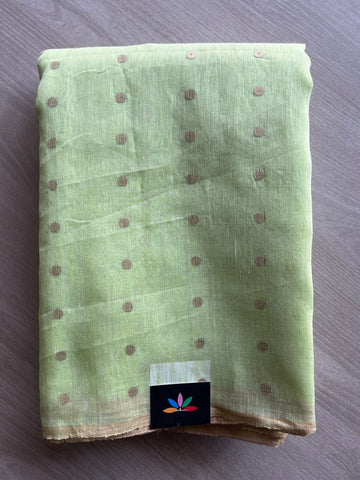 Handwoven Silk Linen Sequin Work Jamdani Saree  - 26717