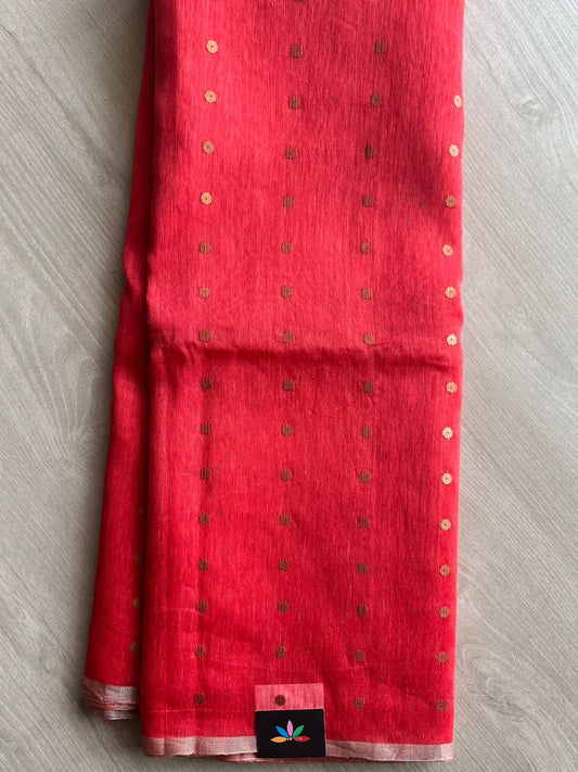 Handwoven Silk Linen Sequin Work Jamdani Saree  - 26715