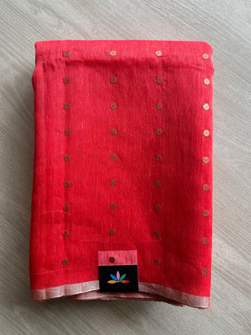 Handwoven Silk Linen Sequin Work Jamdani Saree  - 26715