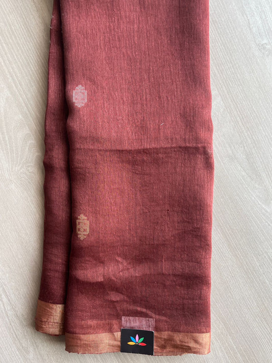 Handwoven Linen Silk Jamdani Saree - 26719