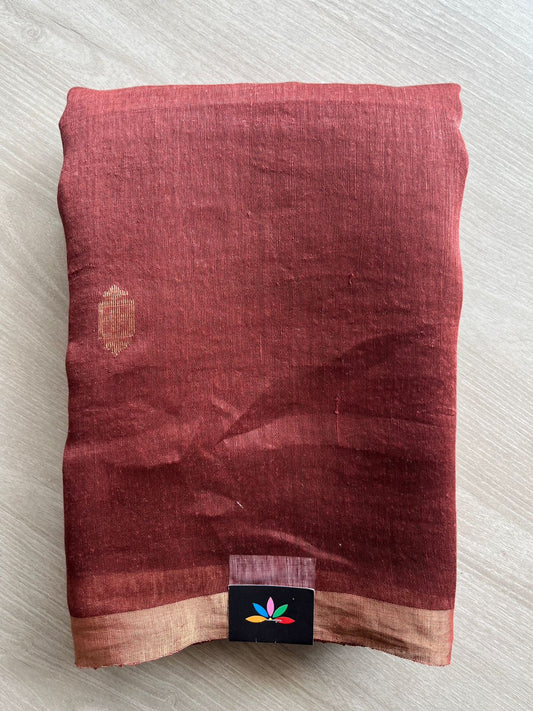 Handwoven Linen Silk Jamdani Saree - 26719