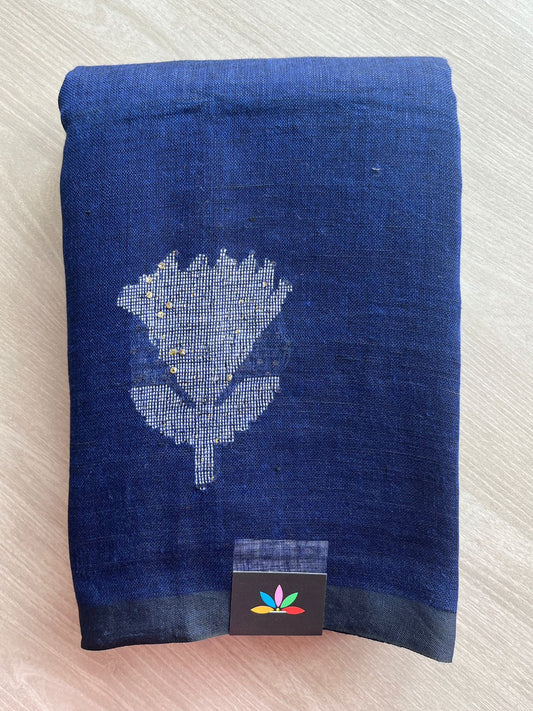 Floral Weave Linen Jamdani Saree - 26765