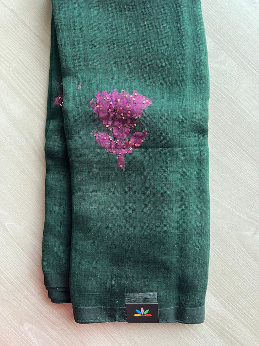 Floral Weave Linen Jamdani Saree - 26766