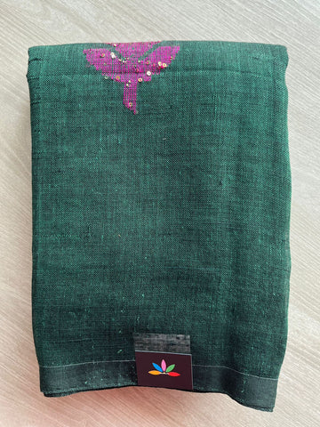 Floral Weave Linen Jamdani Saree - 26766