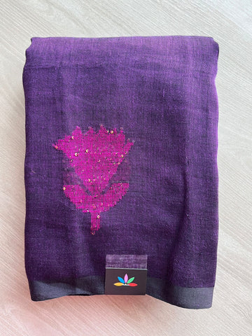 Floral Weave Linen Jamdani Saree - 26768