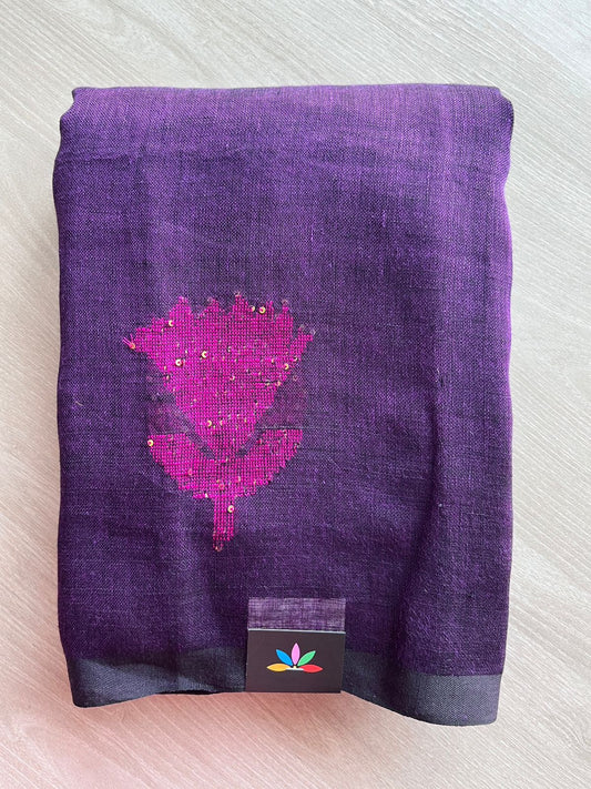 Floral Weave Linen Jamdani Saree - 26768