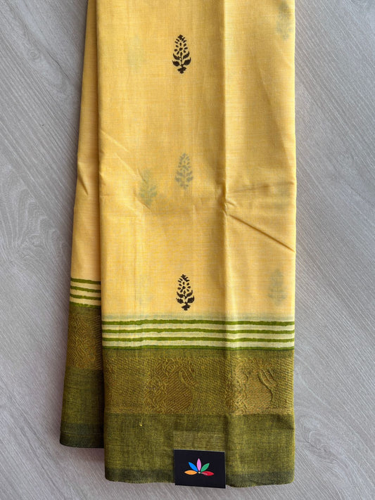 Handblock Block Printed Chettinad Cotton Saree (Without blouse) - 26845
