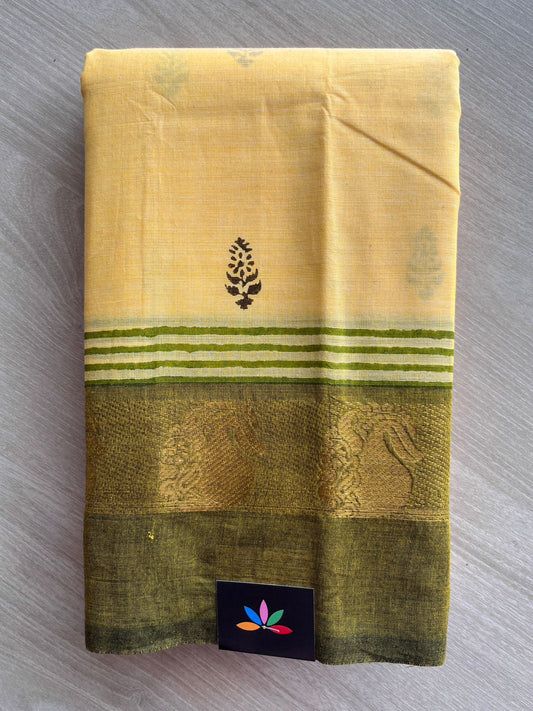 Handblock Block Printed Chettinad Cotton Saree (Without blouse) - 26845
