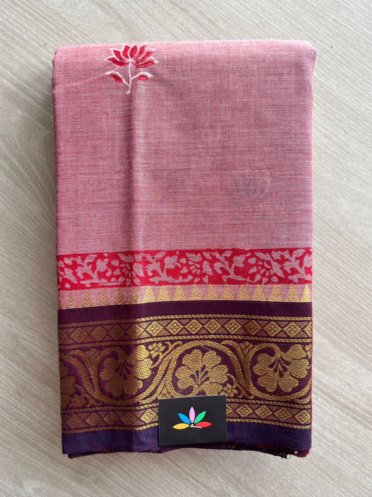Handblock Block Printed Chettinad Cotton Saree (Without blouse) - 26847