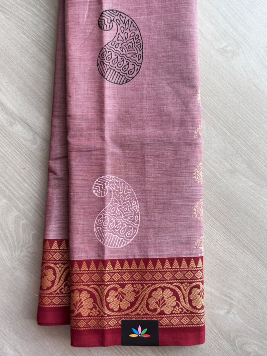 Handblock Block Printed Chettinad Cotton Saree (Without blouse) - 26848