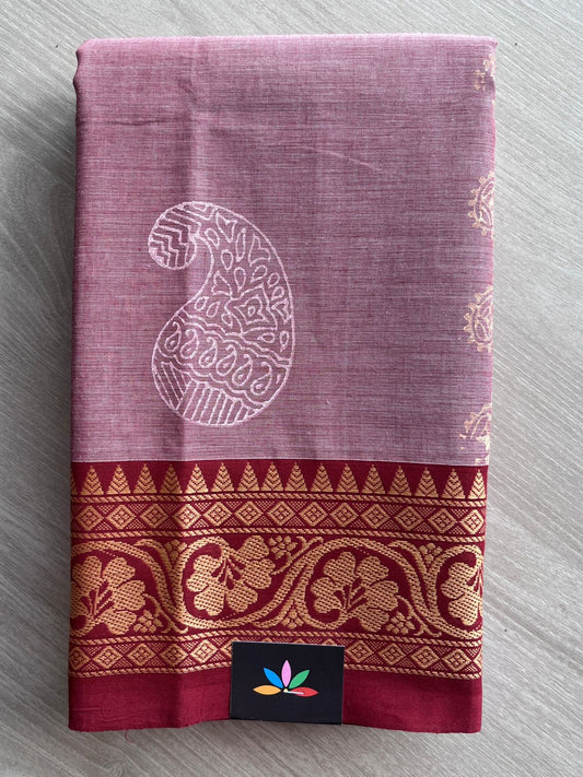 Handblock Block Printed Chettinad Cotton Saree (Without blouse) - 26848