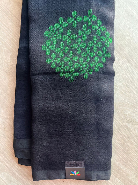 Floral Weave Linen Jamdani Saree- 26852