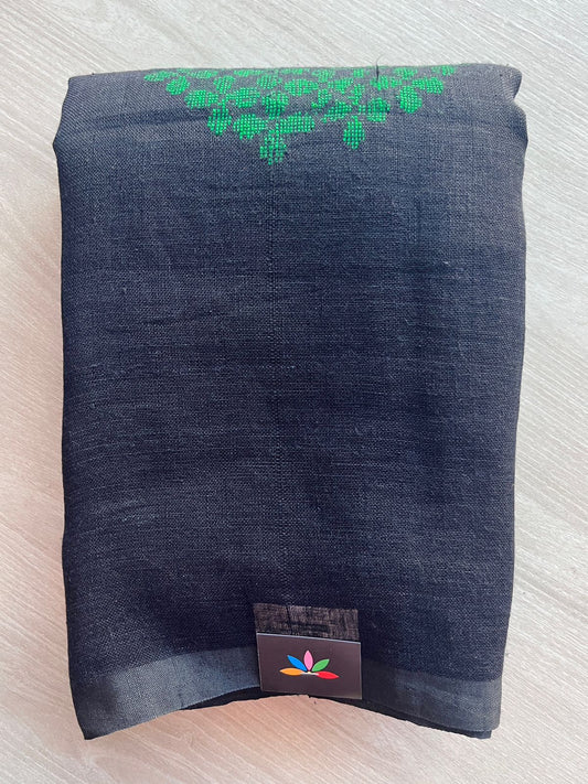 Floral Weave Linen Jamdani Saree- 26852