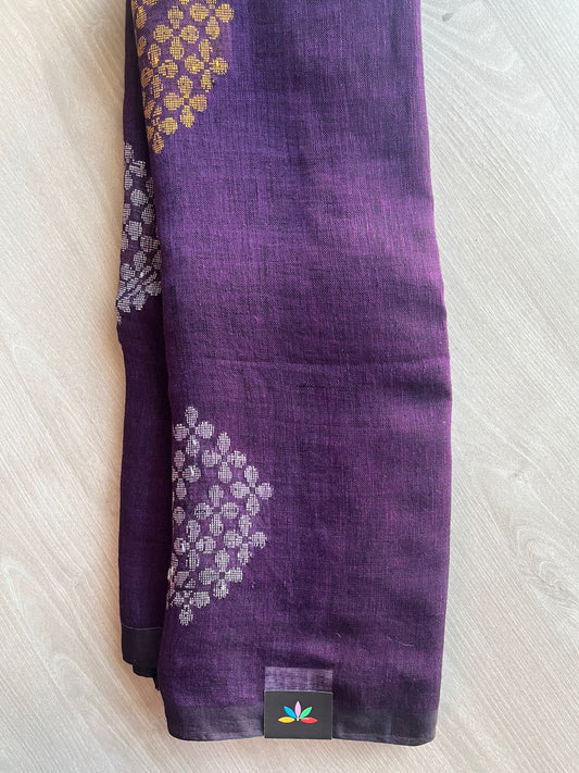 Floral Weave Linen Jamdani Saree- 26853