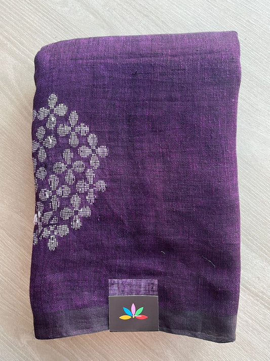 Floral Weave Linen Jamdani Saree- 26853