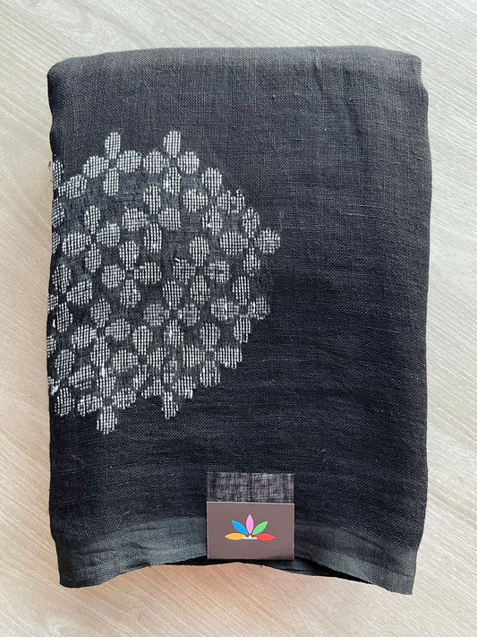 Floral Weave Linen Jamdani Saree- 26854