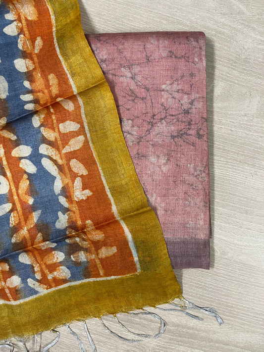 Hand painted Desi Tussar 2 Piece Unstitched Suit - 26856