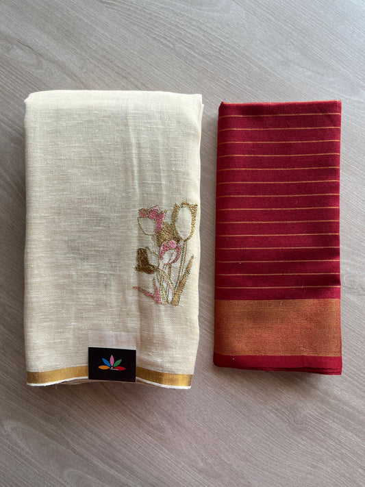 Exclusive Embroidered Linen Saree -26920-26921