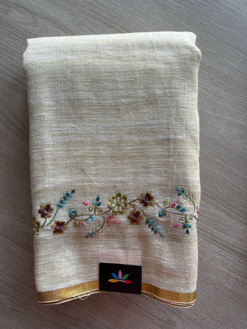 Exclusive Embroidered Linen Saree -26922