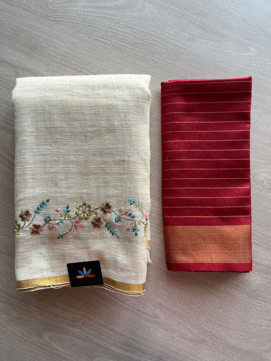 Exclusive Embroidered Linen Saree -26922