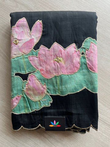 Lotus Design Applique Work Handloom Mangalagiri Silk Cotton Saree -27014