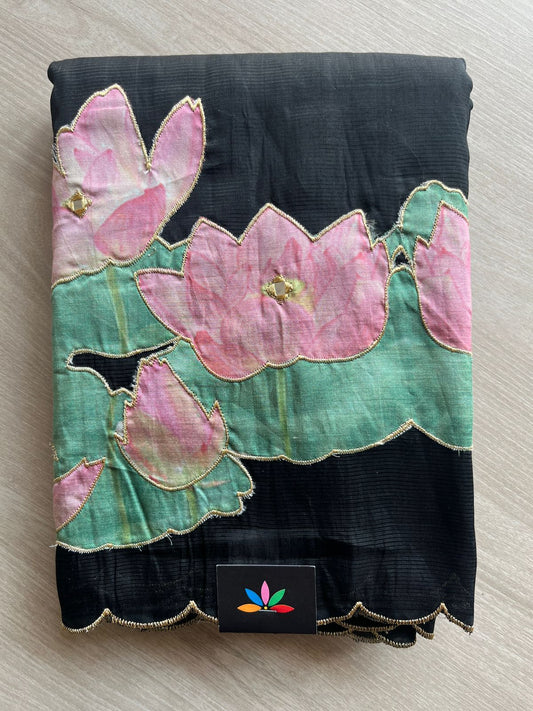 Applique Work Handloom Mangalagiri Silk Cotton Saree -27014