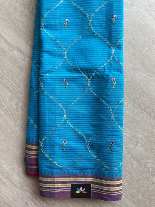 Machine Embroidered Cotton Saree- 27066