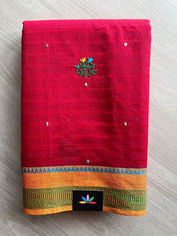 Machine Embroidered Cotton Saree- 27067