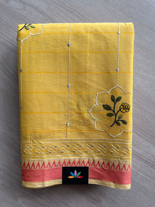 Machine Embroidered Cotton Saree- 27068