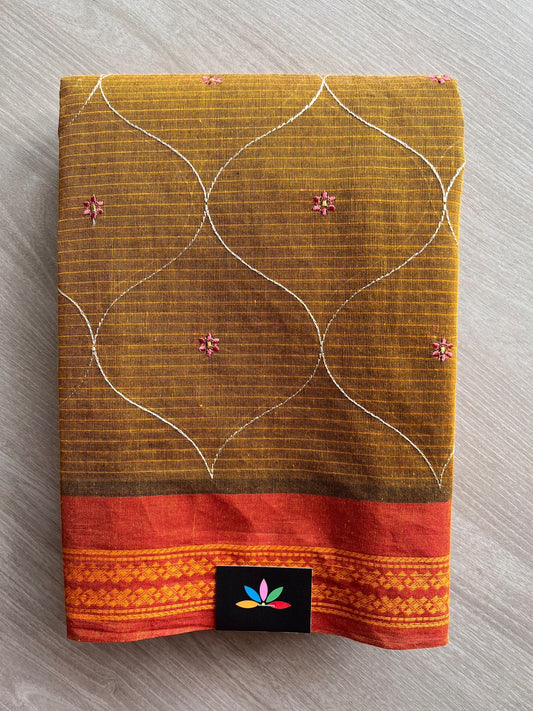 Machine Embroidered Cotton Saree- 27069
