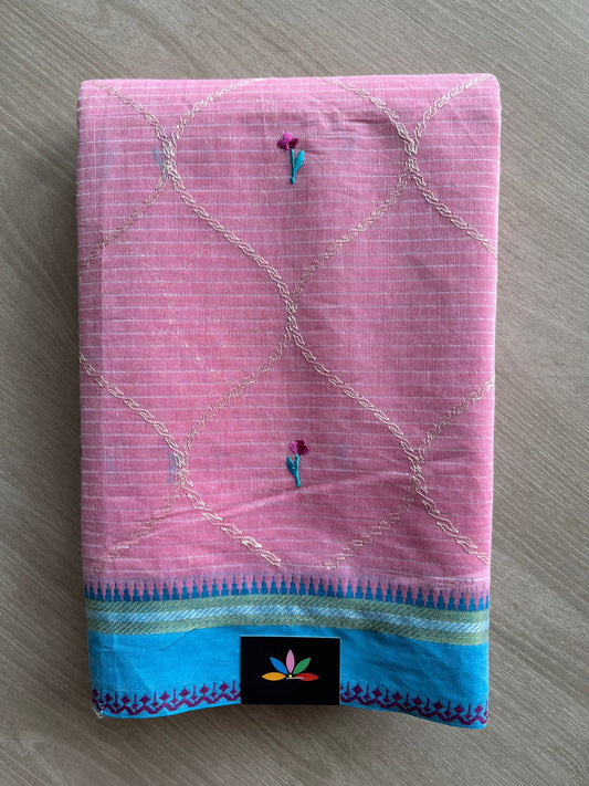 Machine Embroidered Cotton Saree- 27070