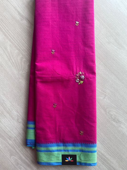 Machine Embroidered Cotton Saree- 27071
