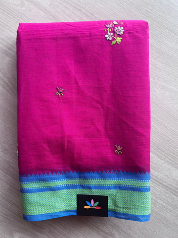 Machine Embroidered Cotton Saree- 27071