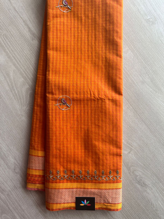 Machine Embroidered Cotton Saree- 27072