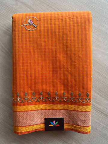 Machine Embroidered Cotton Saree- 27072