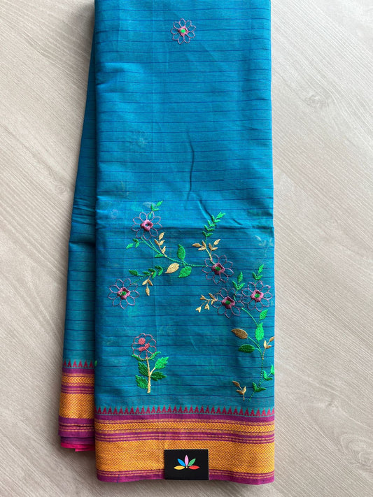 Machine Embroidered Cotton Saree- 27074
