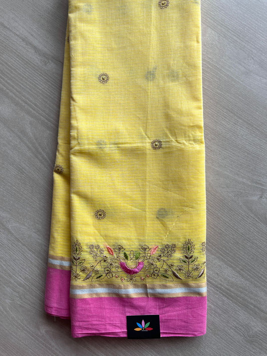 Machine Embroidered Cotton Saree- 27079