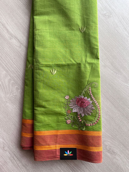 Machine Embroidered Cotton Saree- 27080