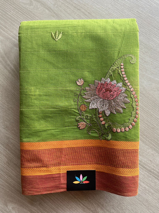 Machine Embroidered Cotton Saree- 27080