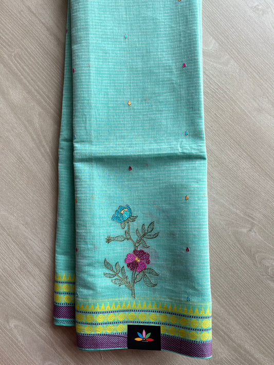 Machine Embroidered Cotton Saree- 27082