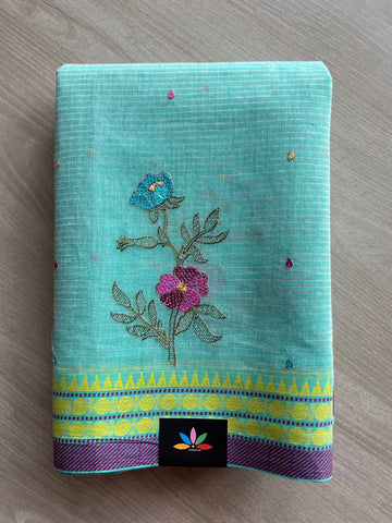 Machine Embroidered Cotton Saree- 27082