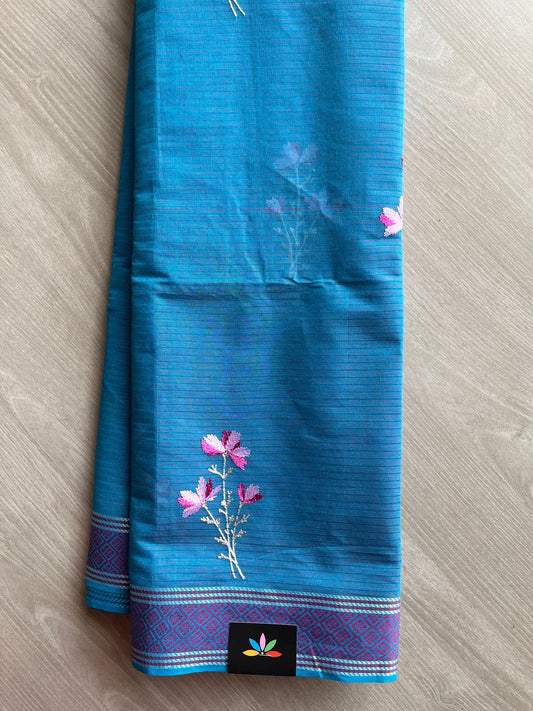 Machine Embroidered Cotton Saree- 27084