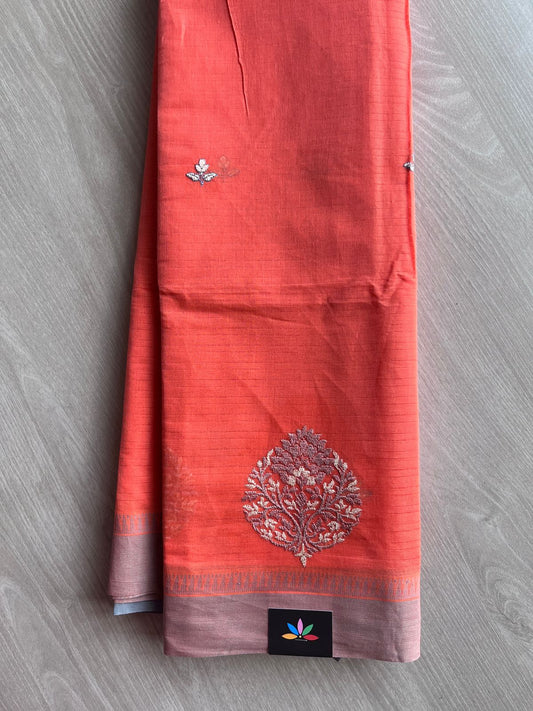 Machine Embroidered Cotton Saree- 27085