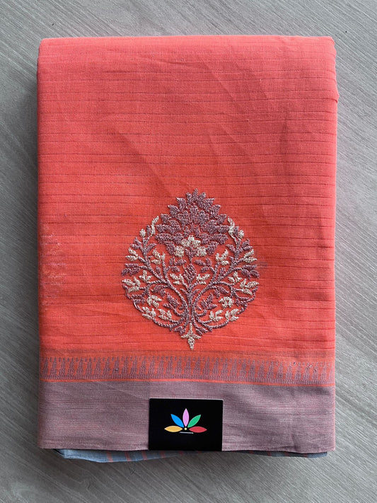 Machine Embroidered Cotton Saree- 27085